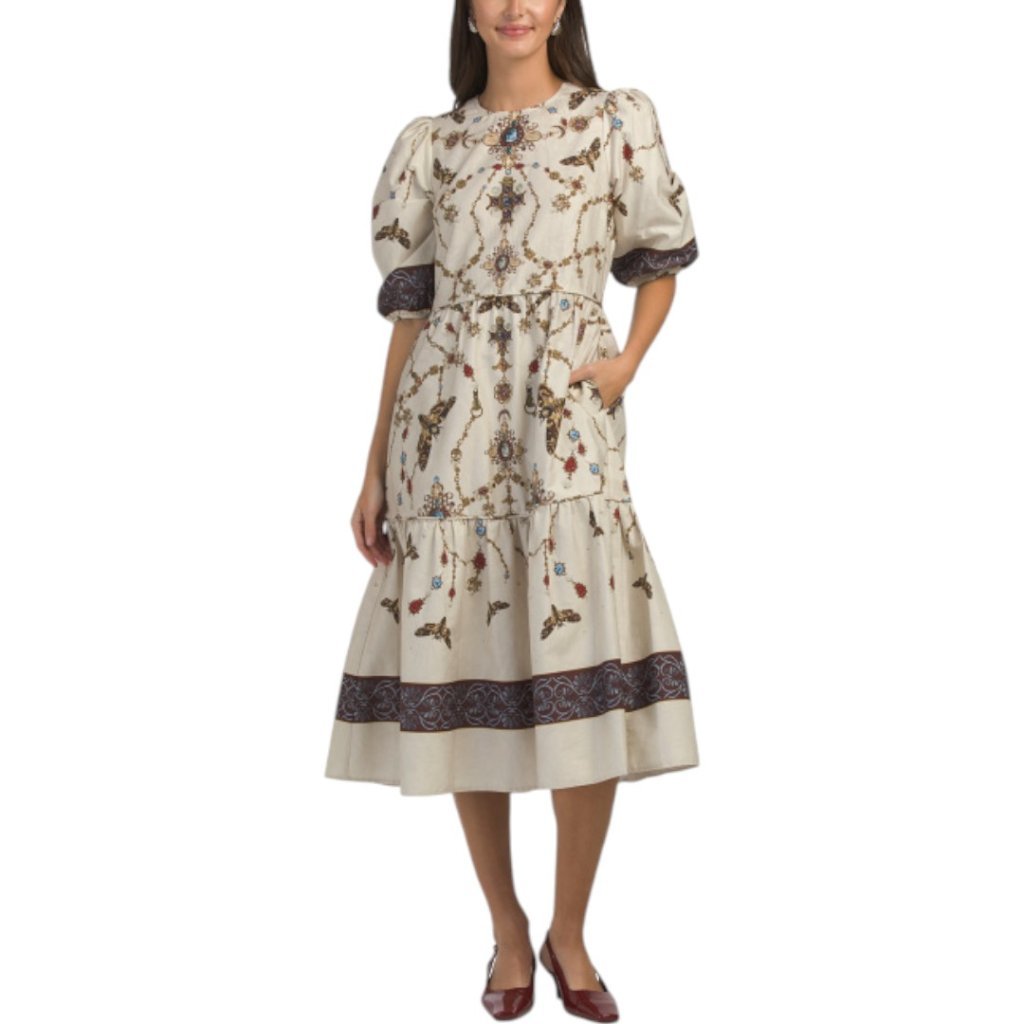 Marchesa Midi A Line Tiered Dress